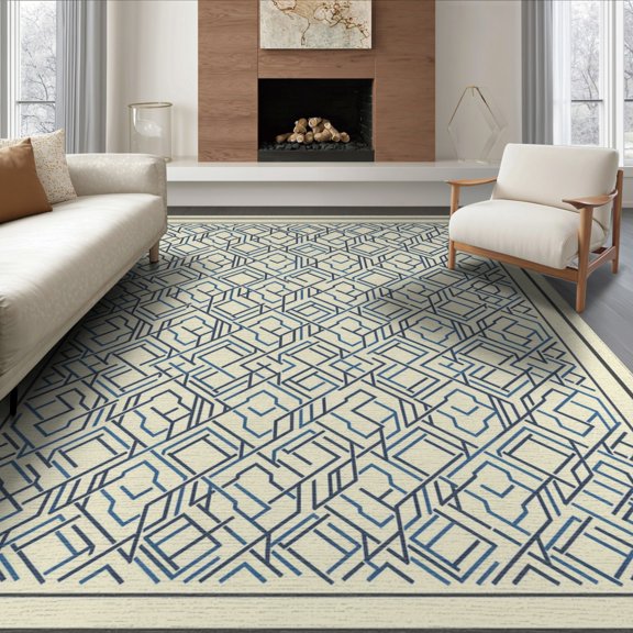 ODIKA 8'x10' Washable Area Rug Non-Shedding, Easy Care, Geometric Line Motif Featuring Angular Shapes And Clean Contrast for King Size Bedroom Under Bed, Master Suite