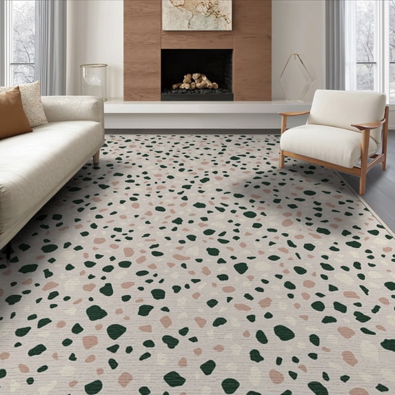 ODIKA 8'x10' Washable Area Rug Non-Shedding, Easy Care, Geometric Mid Century Mosaic Scattered Chip Entryway Hallway for King Size Bedroom Under Bed, Master Suite