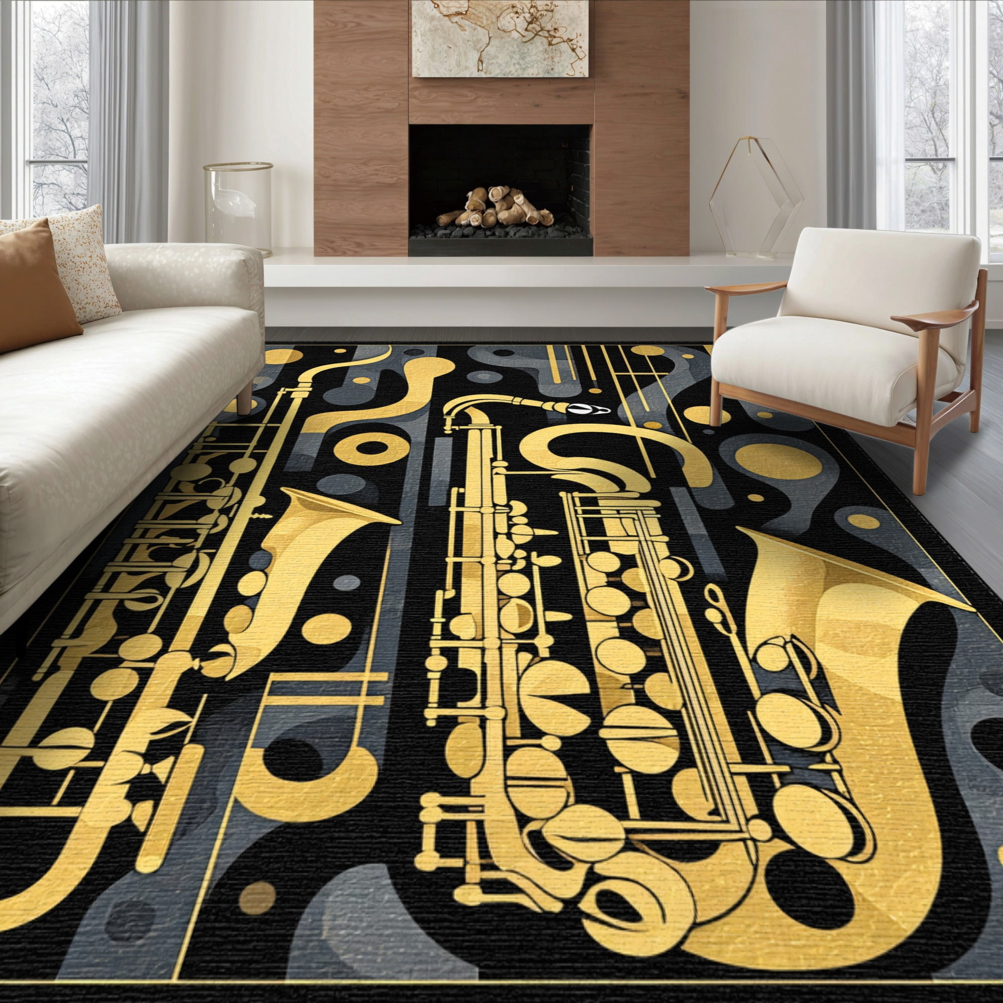 ODIKA 8'x10' Washable Area Rug Non-Shedding, Easy Care, Gold Jazz ...