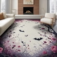thumbnail image 1 of ODIKA 8'x10' Washable Area Rug Non-Shedding, Easy Care, Gothic Bat Halloween Flowers Plum Boho Floral Motif with Symmetrical Vines for King Size Bedroom Under Bed, Master Suite, 1 of 7