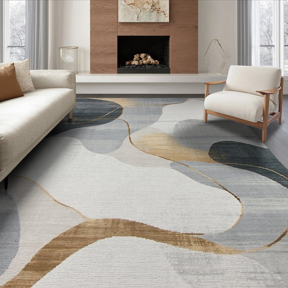 ODIKA 8'x10' Washable Area Rug Non-Shedding, Easy Care, Grey Backing Abstract Brushstroke Swirl Interlocking Marbled for King Size Bedroom Under Bed, Master Suite