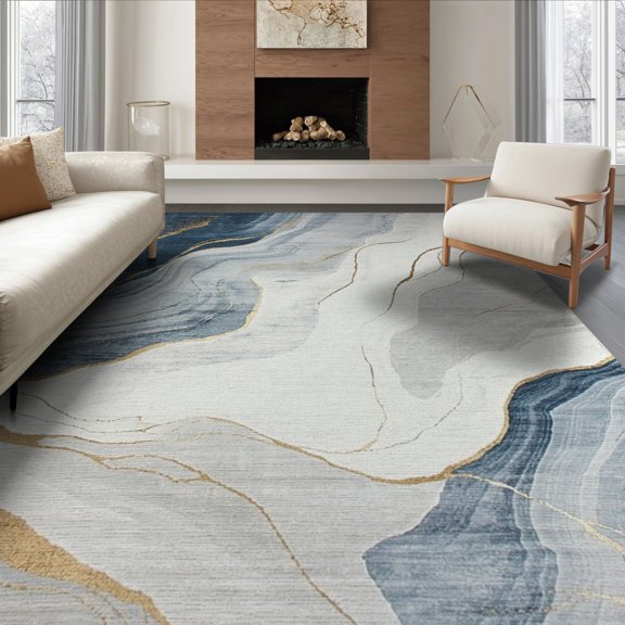 ODIKA 8'x10' Washable Area Rug Non-Shedding, Easy Care, Grey Tan Abstract Marbled Swirl Motif Contemporary Alfombras for King Size Bedroom Under Bed, Master Suite
