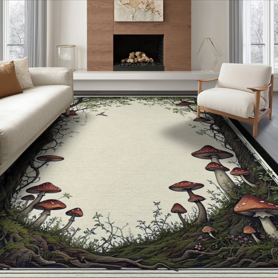ODIKA 8'x10' Washable Area Rug Non-Shedding, Easy Care, Halloween Gothic Mushroom Academia Moody Witchy Artifact Funky for King Size Bedroom Under Bed, Master Suite