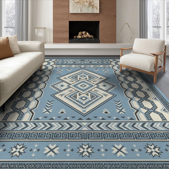 ODIKA 8'x10' Washable Area Rug Non-Shedding, Easy Care, Interlocking Trellis Skid Hallway Grey Checkered Boho Geometric Playful for King Size Bedroom Under Bed, Master Suite