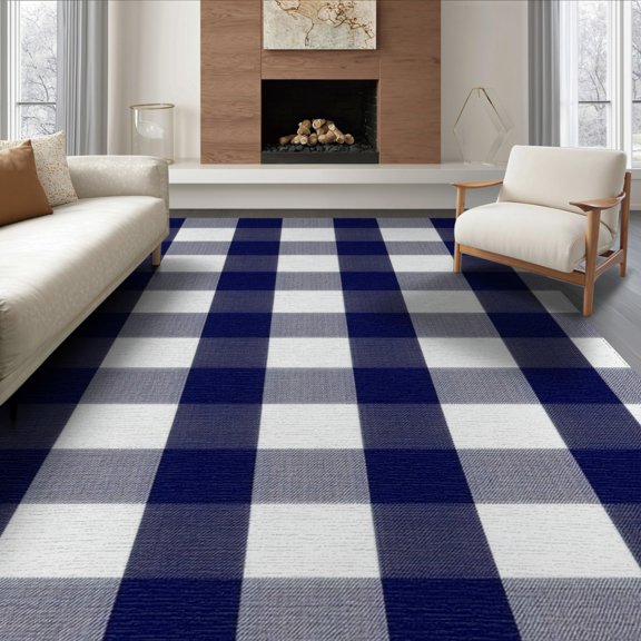 ODIKA 8'x10' Washable Area Rug Non-Shedding, Easy Care, Layering Striped Welcome Plaid Border Front Door Large Rectangular for King Size Bedroom Under Bed, Master Suite