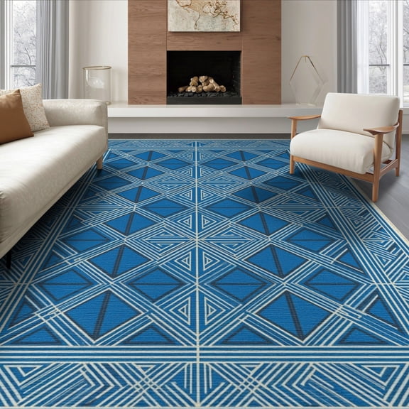 ODIKA 8'x10' Washable Area Rug Non-Shedding, Easy Care, Line With Interlocking Grid And Minimalist Border Geometric Abstract Refined for King Size Bedroom Under Bed, Master Suite