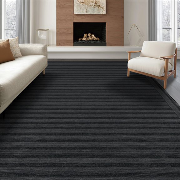 ODIKA 8'x10' Washable Area Rug Non-Shedding, Easy Care, Long Minimalist Hallway Tonal Banded Deep Subtle Stripes Entryway for King Size Bedroom Under Bed, Master Suite