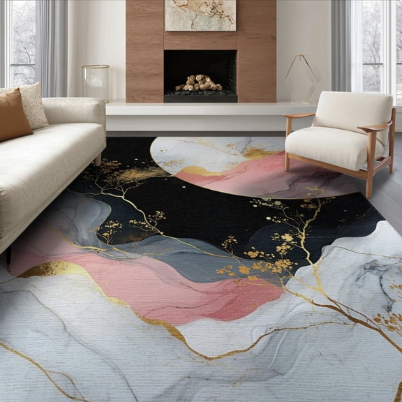 ODIKA 8'x10' Washable Area Rug Non-Shedding, Easy Care, Marble Gradient Abstract With Delicate Veining And Ombre Flow for King Size Bedroom Under Bed, Master Suite