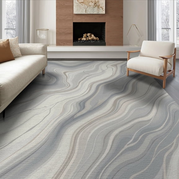 ODIKA 8'x10' Washable Area Rug Non-Shedding, Easy Care, Modern Veined Swirls And Minimalist Accents Abstract Marble With Playful for King Size Bedroom Under Bed, Master Suite