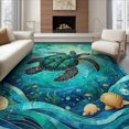 thumbnail image 1 of ODIKA 8'x10' Washable Area Rug Non-Shedding, Easy Care, Nautical Turtle Ocean Mosaic Wave Stained Entryway Teal Beachy for King Size Bedroom Under Bed, Master Suite, 1 of 7