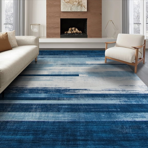 ODIKA Navy Abstract Long Ocean Wave Distressed Vintage Flowing Accessories Non-Slip Chair-Friendly for Dining Room, Large Office, Lounge