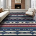 thumbnail image 1 of ODIKA 8'x10' Washable Area Rug Non-Shedding, Easy Care, Navy Motifs Banded Borders Strip Mudroom Nautical Striped Boho Refined for King Size Bedroom Under Bed, Master Suite, 1 of 7