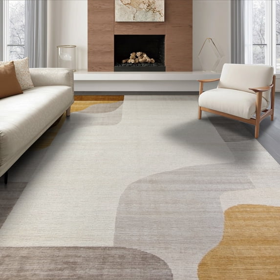 ODIKA 8'x10' Washable Area Rug Non-Shedding, Easy Care, Neutral Abstract That Brushstroke Tones Border Dining Table Couch for King Size Bedroom Under Bed, Master Suite