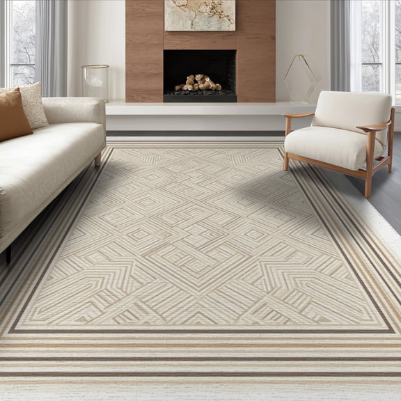 ODIKA 8'x10' Washable Area Rug Non-Shedding, Easy Care, Neutral Asymmetrical Boho Contemporary Ivory Beige Dining Table for King Size Bedroom Under Bed, Master Suite