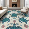 thumbnail image 1 of ODIKA 8'x10' Washable Area Rug Non-Shedding, Easy Care, Ocean Beachy Entry Themed Teal Bathroom Long Nautical Turtle Refined Structured for King Size Bedroom Under Bed, Master Suite, 1 of 7