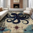 thumbnail image 1 of ODIKA 8'x10' Washable Area Rug Non-Shedding, Easy Care, Octopus Cartoon Kraken Pirate Map With Abstract Nautical Compass Border for King Size Bedroom Under Bed, Master Suite, 1 of 7