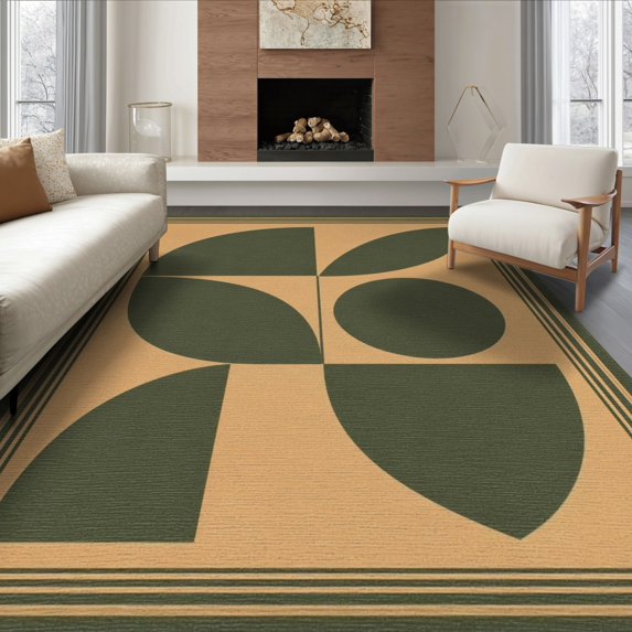 ODIKA 8'x10' Washable Area Rug Non-Shedding, Easy Care, Olive Beige Geometric Design Elegant Contemporary Motifs with Bold Symmetry for King Size Bedroom Under Bed, Master Suite