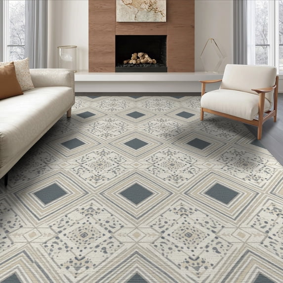 ODIKA 8'x10' Washable Area Rug Non-Shedding, Easy Care, Patchwork Interlocking Mosaic Abstract Blocks Geometric Spotted Refined for King Size Bedroom Under Bed, Master Suite