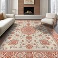thumbnail image 1 of ODIKA 8'x10' Washable Area Rug Non-Shedding, Easy Care, Peach Boho Medallion With Vintage Floral Scroll And Bordered Trellis for King Size Bedroom Under Bed, Master Suite, 1 of 7