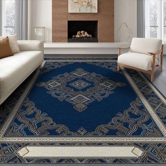 ODIKA 8'x10' Washable Area Rug Non-Shedding, Easy Care, Personalized Photo Circular Ornamental Border Nameplate Exact for King Size Bedroom Under Bed, Master Suite