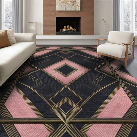 ODIKA 8'x10' Washable Area Rug Non-Shedding, Easy Care, Pink Grey Gradient Field Balanced Rectangular Crisp Contemporary for King Size Bedroom Under Bed, Master Suite