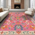 thumbnail image 1 of ODIKA 8'x10' Washable Area Rug Non-Shedding, Easy Care, Pink Turquoise Vibrant Floral Symphony Accents Elegant Symmetrical Design with Ornate for King Size Bedroom Under Bed, Master Suite, 1 of 7