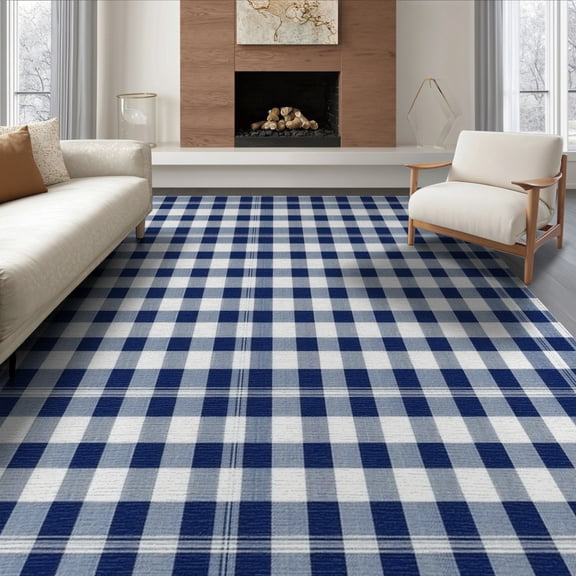 ODIKA 8'x10' Washable Area Rug Non-Shedding, Easy Care, Plaid Checkered Front Grid Bordered Farmhouse Tartan Layout Layering for King Size Bedroom Under Bed, Master Suite