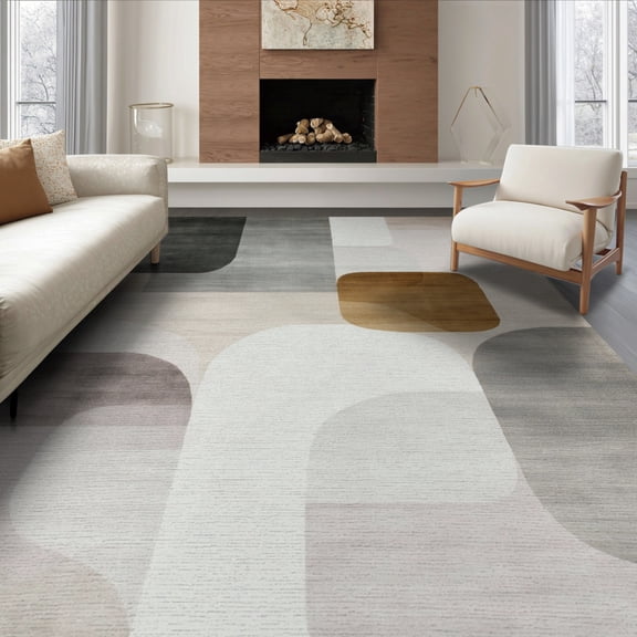 ODIKA 8'x10' Washable Area Rug Non-Shedding, Easy Care, Plush Abstract Contemporary Brushstroke Neutral Watercolor Large for King Size Bedroom Under Bed, Master Suite