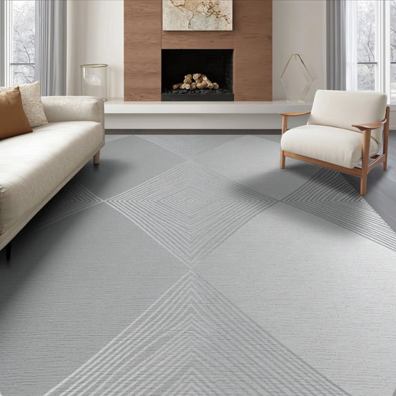 ODIKA 8'x10' Washable Area Rug Non-Shedding, Easy Care, Under Plush Subtle Heather Monochrome Refined Symmetrical Grey for King Size Bedroom Bed, Master Suite