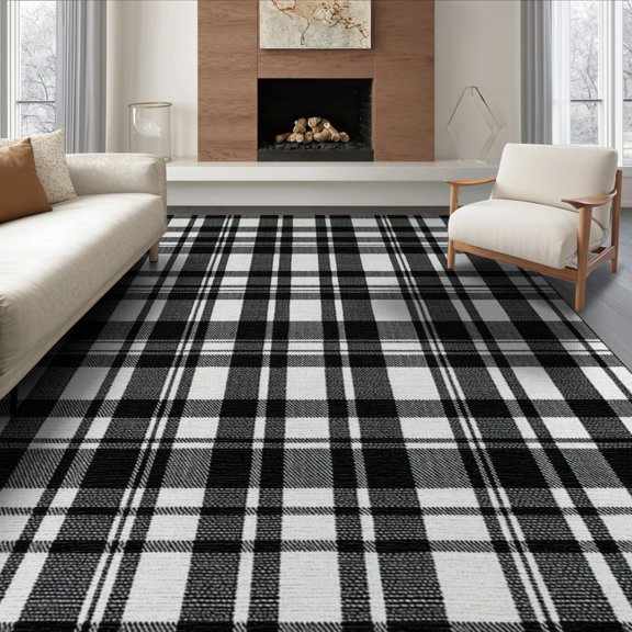 ODIKA 8'x10' Washable Area Rug Non-Shedding, Easy Care, Rectangular Bands Striped Minimalist Symmetrical Border Stripe for King Size Bedroom Under Bed, Master Suite