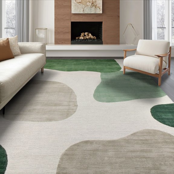 ODIKA 8'x10' Washable Area Rug Non-Shedding, Easy Care, Sage Throw Abstract Brushstroke Scattered Shapes Border Entryway for King Size Bedroom Under Bed, Master Suite