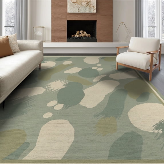 ODIKA 8'x10' Washable Area Rug Non-Shedding, Easy Care, Sage Throw Contemporary Freeform Blob Minimalist Frame Entryway for King Size Bedroom Under Bed, Master Suite