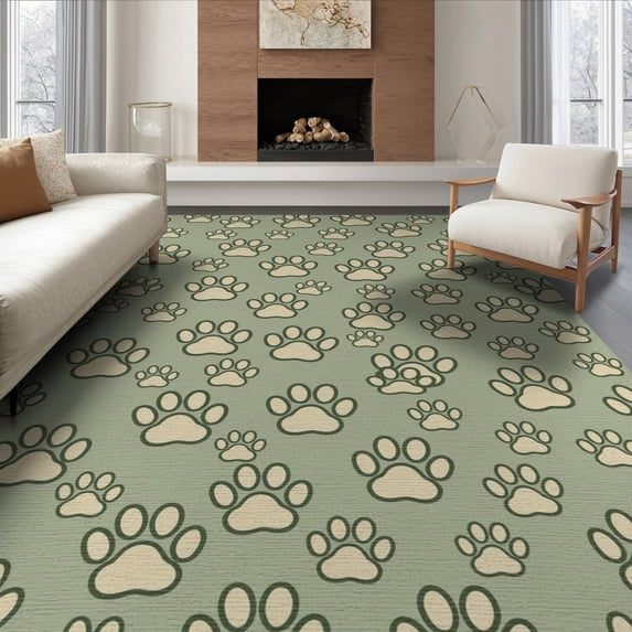 ODIKA 8'x10' Washable Area Rug Non-Shedding, Easy Care, Scattered Footprint Patterned Tossed Bone Motif Border Print Flowing Dynamic for King Size Bedroom Under Bed, Master Suite