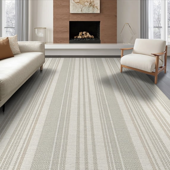 ODIKA 8'x10' Washable Area Rug Non-Shedding, Easy Care, Seagrass Herringbone Boho Farmhouse Striped Geometric Minimalist for King Size Bedroom Under Bed, Master Suite