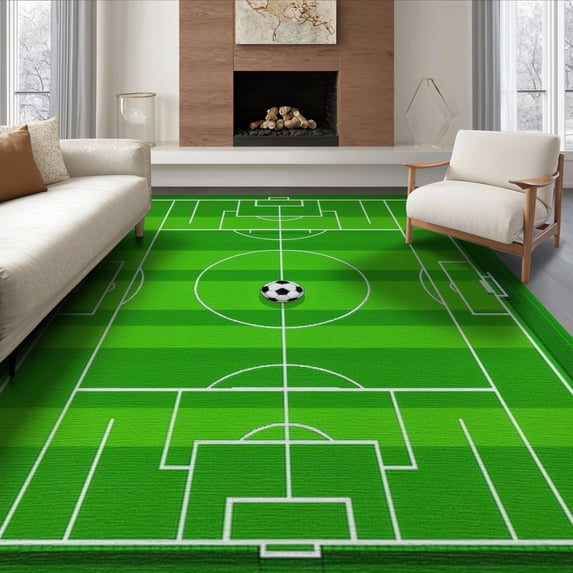 ODIKA 8'x10' Washable Area Rug Non-Shedding, Easy Care, Soccer Field Stadium Border Athletic Aglity Theme Decorations for King Size Bedroom Under Bed, Master Suite