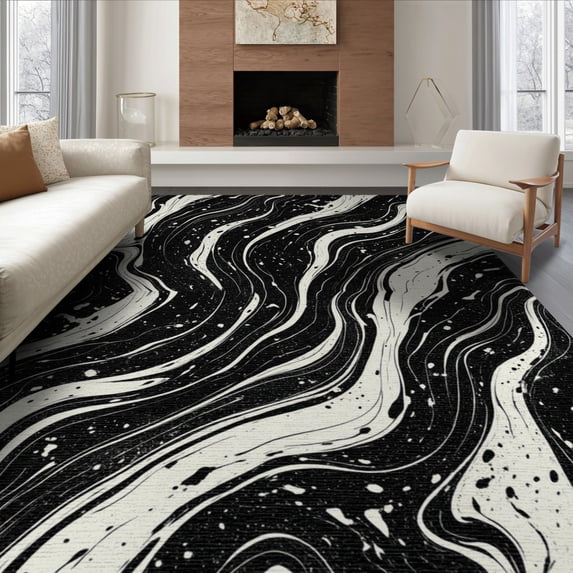 ODIKA 8'x10' Washable Area Rug Non-Shedding, Easy Care, Spotted Bold Abstract Marbled Motif Inspired Patchwork Cow Snack Refined for King Size Bedroom Under Bed, Master Suite