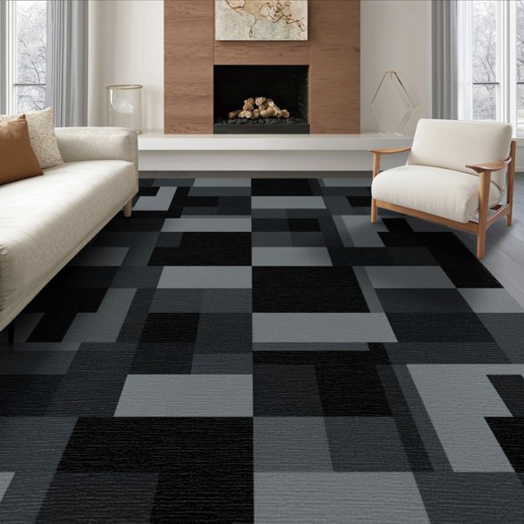 ODIKA 8'x10' Washable Area Rug Non-Shedding, Easy Care, Squares Bold Contemporary Block Mosaic Interlocking Abstract Geometric Refined for King Size Bedroom Under Bed, Master Suite