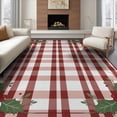 thumbnail image 1 of ODIKA 8'x10' Washable Area Rug Non-Shedding, Easy Care, Tartan Grid Motif Border Welcome Lettering Farmhouse Gingham Plaid Flowing for King Size Bedroom Under Bed, Master Suite, 1 of 7