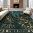 thumbnail image 1 of ODIKA 8'x10' Washable Area Rug Non-Shedding, Easy Care, Teal Gold Enchanted Forest and Floral Design Elegant Nighttime Scenery with Starry Sky for King Size Bedroom Under Bed, Master Suite, 1 of 7