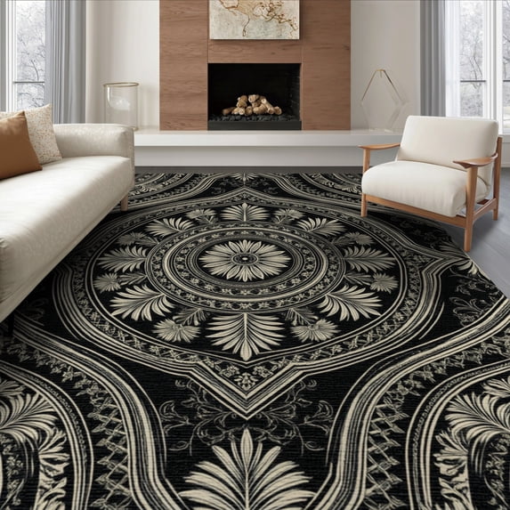 ODIKA 8'x10' Washable Area Rug Non-Shedding, Easy Care, Vintage Distressed Oushak Style Medallion With Ornate Border Accents for King Size Bedroom Under Bed, Master Suite