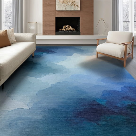 ODIKA 8'x10' Washable Area Rug Non-Slip Chair-Friendly Mat Abstract Cloud Burst Design With Gradient Watercolor Ombre Transitions for Dining Room, Large Office, Lounge