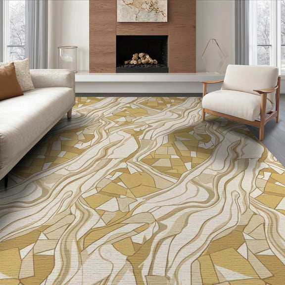 ODIKA 8'x10' Washable Area Rug Non-Slip Chair-Friendly Mat Abstract Greek Key Influenced Geometric Covering Designer Mosaic for Dining Room, Large Office, Lounge