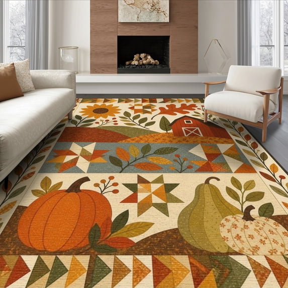 Rustic Wool Rugs ODIKA 8'x10' Washable Area Rug Non-Slip Chair-Friendly Mat Autumn ...