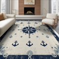 thumbnail image 1 of ODIKA 8'x10' Washable Area Rug Non-Slip Chair-Friendly Mat Beachy Ocean Nautical Vintage Border Compass Motif Themed Bathroom for Dining Room, Large Office, Lounge, 1 of 7