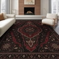 thumbnail image 1 of ODIKA 8'x10' Washable Area Rug Non-Slip Chair-Friendly Mat Black Red Elegance with Floral Symmetry Intricate Geometric and Designs Border Detailing for Dining Room, Large Office, Lounge, 1 of 7