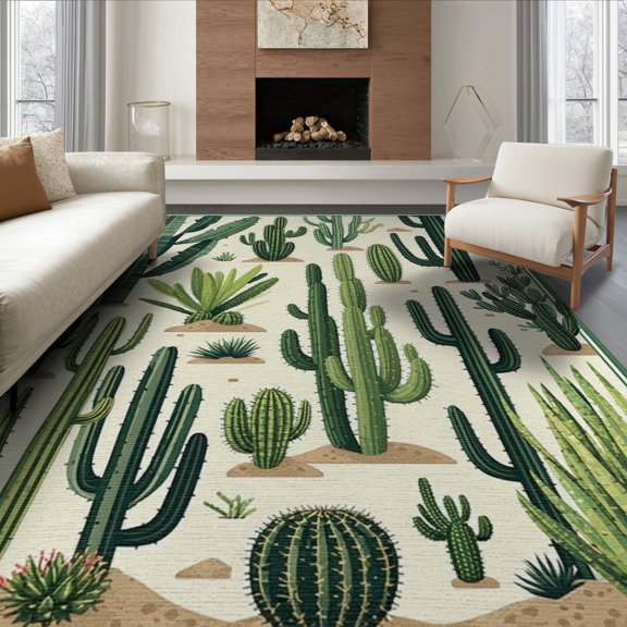 ODIKA 8'x10' Washable Area Rug Non-Slip Chair-Friendly Mat Botanical Mid Print Monstera Motif Forest Sunset Abstract Round for Dining Room, Large Office, Lounge