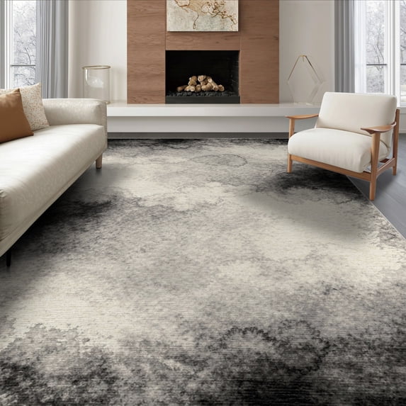 ODIKA 8'x10' Washable Area Rug Non-Slip Chair-Friendly Mat Bulk Abstract Farmhouse Mottled Watercolor Subtle Distressed Edges for Dining Room, Large Office, Lounge