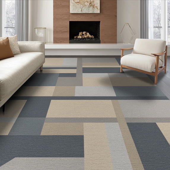 ODIKA 8'x10' Washable Area Rug Non-Slip Chair-Friendly Mat Colorblock With Modern Striped Geometry And Bold Accents Abstract Flowing for Dining Room, Large Office, Lounge