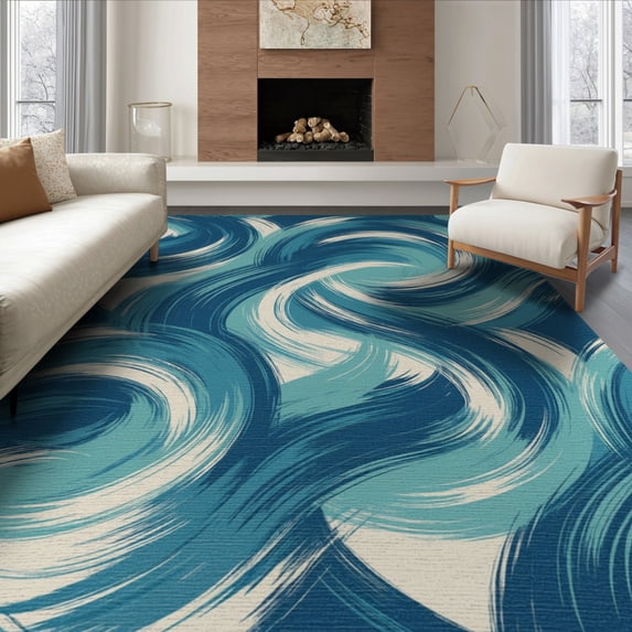ODIKA 8'x10' Washable Area Rug Non-Slip Chair-Friendly Mat Contemporary Abstract Art With Asymmetrical Geometric Accents for Dining Room, Large Office, Lounge