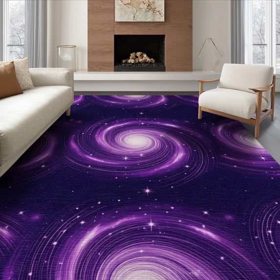 ODIKA 8'x10' Washable Area Rug Non-Slip Chair-Friendly Mat Cosmic Galaxy Swirl Abstract Nebula Stardust Constellation Purple Starry for Dining Room, Large Office, Lounge